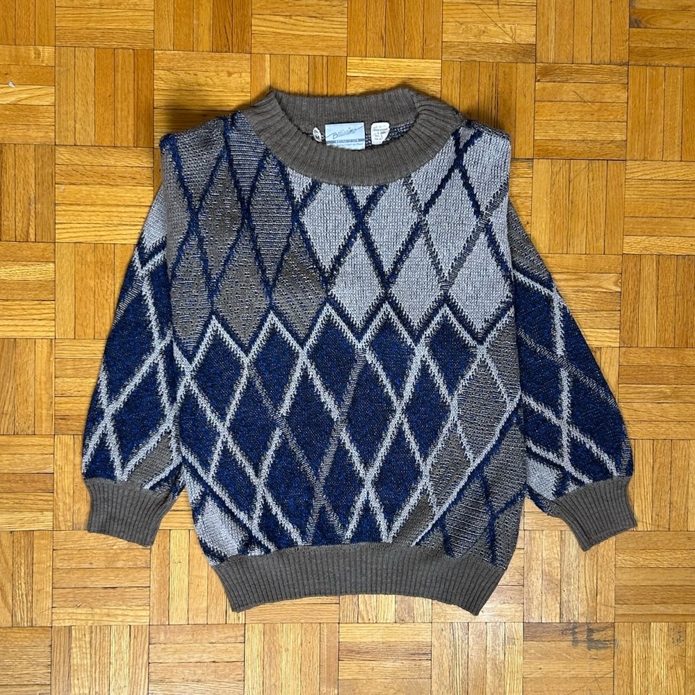 Bellissimo Made in Italy Vintage Blue/Gray Medium Argyle Sweater